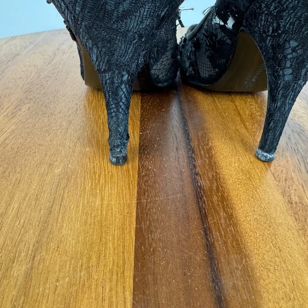 Womens Susan Bennis Warren Edwards Black Lace Beaded Heels‎ Pumps Size 6 M GUC